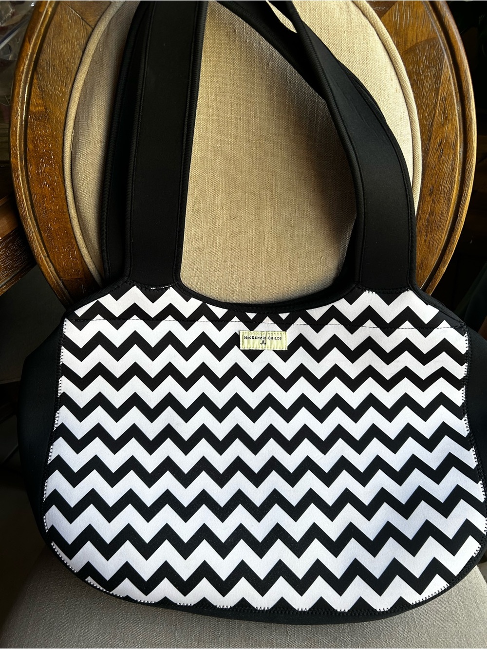 Mackenzie Childs Black & White Chevron large Tote Bag